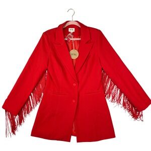 BiBi Red Fringe Sleeve Blazer Jacket Womens Medium Western Cowgirl Longline New